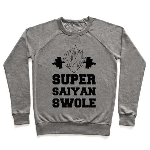 Virgin Teez  Pullover Crewneck Sweatshirt / x-small / Heathered Gray SUPER SAIYAN SWOLE CREWNECK SWEATSHIRT