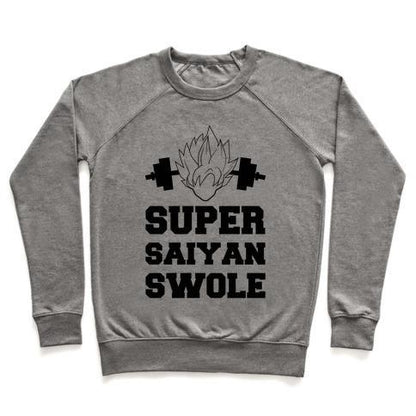 Virgin Teez  Pullover Crewneck Sweatshirt / x-small / Heathered Gray SUPER SAIYAN SWOLE CREWNECK SWEATSHIRT