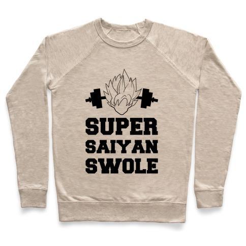 Virgin Teez  Pullover Crewneck Sweatshirt / x-small / Heathered Oatmeal SUPER SAIYAN SWOLE CREWNECK SWEATSHIRT