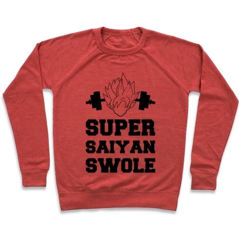 Virgin Teez  Pullover Crewneck Sweatshirt / x-small / Heathered Red SUPER SAIYAN SWOLE CREWNECK SWEATSHIRT