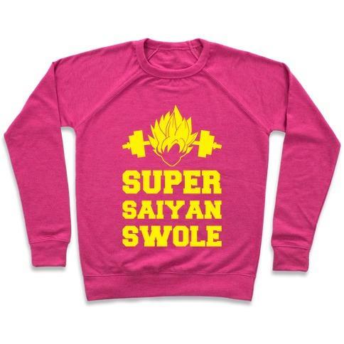 Virgin Teez  Pullover Crewneck Sweatshirt / x-small / Deep Pink SUPER SAIYAN SWOLE CREWNECK SWEATSHIRT