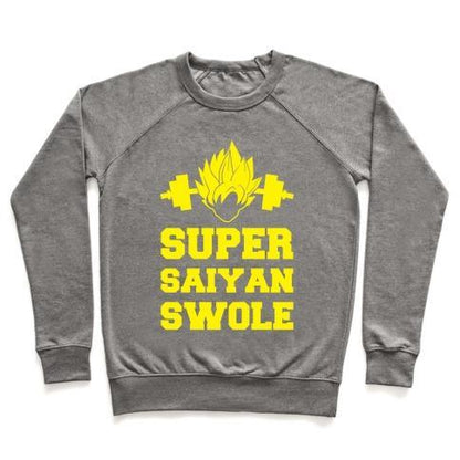 Virgin Teez  Pullover Crewneck Sweatshirt / x-small / Heathered Gray SUPER SAIYAN SWOLE CREWNECK SWEATSHIRT