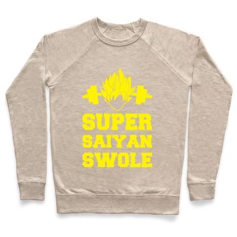 Virgin Teez  Pullover Crewneck Sweatshirt / x-small / Heathered Oatmeal SUPER SAIYAN SWOLE CREWNECK SWEATSHIRT