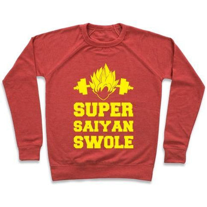 Virgin Teez  Pullover Crewneck Sweatshirt / x-small / Heathered Red SUPER SAIYAN SWOLE CREWNECK SWEATSHIRT