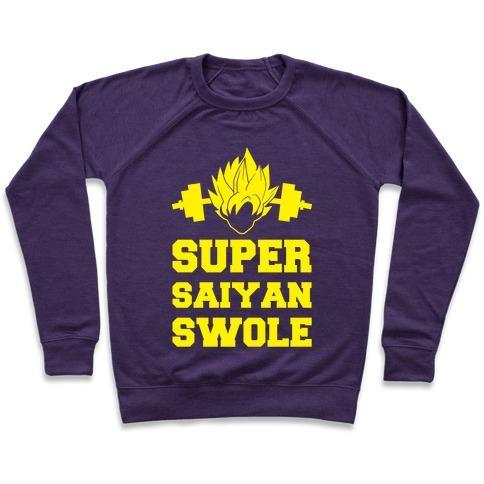 Virgin Teez  Pullover Crewneck Sweatshirt / x-small / Purple SUPER SAIYAN SWOLE CREWNECK SWEATSHIRT