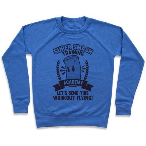 Virgin Teez  Pullover Crewneck Sweatshirt / x-small / Heathered Blue SUPER SMASH TRAINING ACADEMY CREWNECK SWEATSHIRT