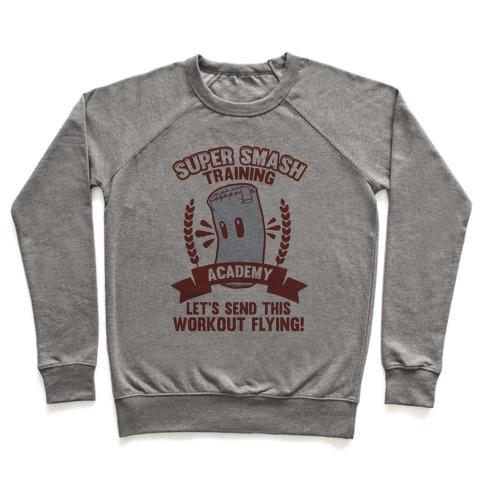 Virgin Teez  Pullover Crewneck Sweatshirt / x-small / Heathered Gray SUPER SMASH TRAINING ACADEMY CREWNECK SWEATSHIRT