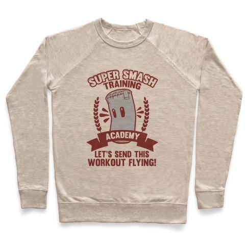 Virgin Teez  Pullover Crewneck Sweatshirt / x-small / Heathered Oatmeal SUPER SMASH TRAINING ACADEMY CREWNECK SWEATSHIRT