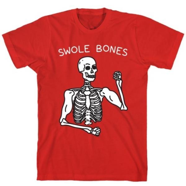 GYM FIT T-SHIRT SWOLE BONES SKELETON RED T-SHIRT