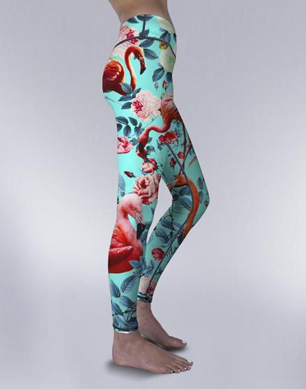 Virgin Teez Leggings Small Teal Flamingos Legging