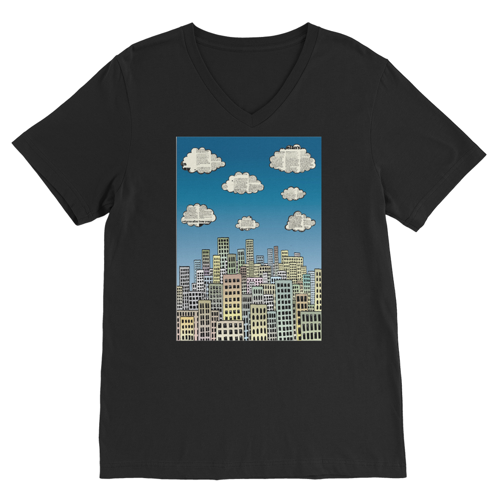 VIRGIN TEEZ Men T-Shirts Black / Unisex / S The city of paper clouds Premium V-Neck T-Shirt