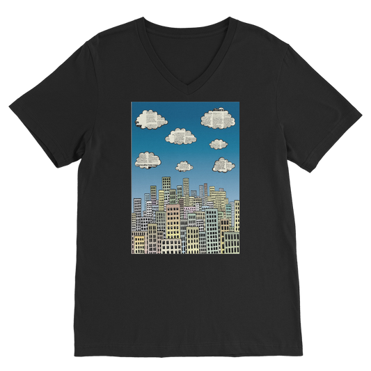 VIRGIN TEEZ Men T-Shirts Black / Unisex / S The city of paper clouds Premium V-Neck T-Shirt