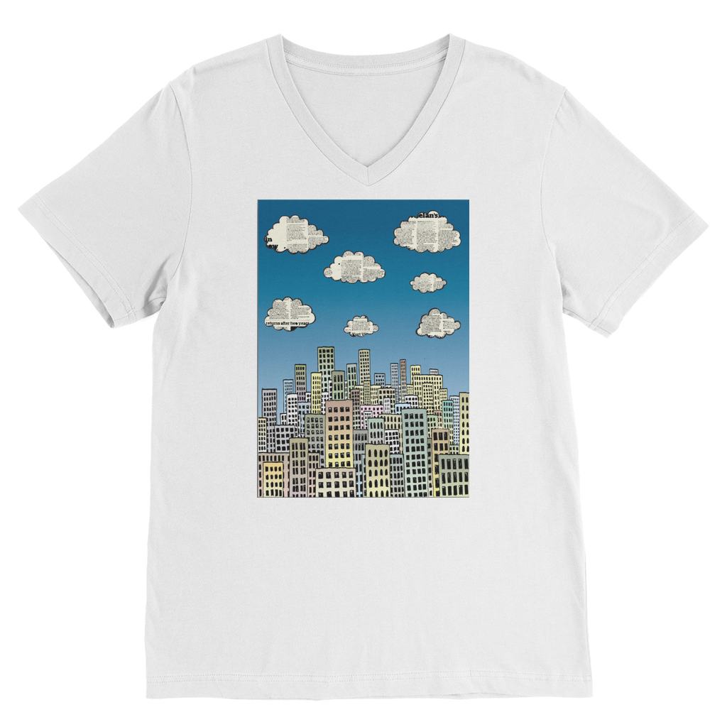 VIRGIN TEEZ Men T-Shirts White / Unisex / S The city of paper clouds Premium V-Neck T-Shirt