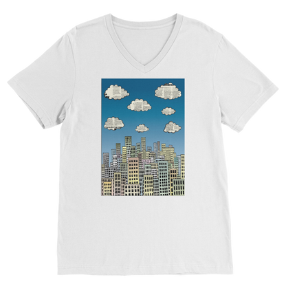 VIRGIN TEEZ Men T-Shirts White / Unisex / S The city of paper clouds Premium V-Neck T-Shirt