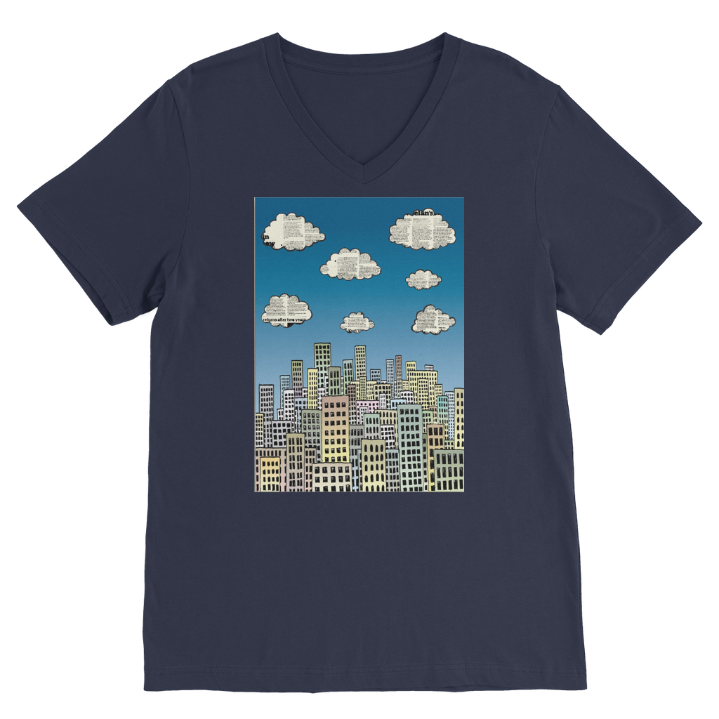 VIRGIN TEEZ Men T-Shirts Navy / Unisex / S The city of paper clouds Premium V-Neck T-Shirt