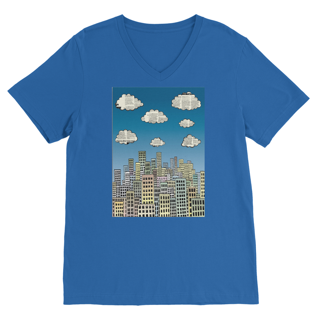 VIRGIN TEEZ Men T-Shirts Royal / Unisex / S The city of paper clouds Premium V-Neck T-Shirt