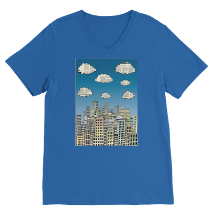 VIRGIN TEEZ Men T-Shirts Royal / Unisex / S The city of paper clouds Premium V-Neck T-Shirt