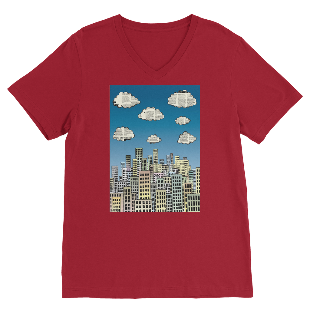 VIRGIN TEEZ Men T-Shirts Red / Unisex / S The city of paper clouds Premium V-Neck T-Shirt