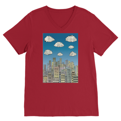 VIRGIN TEEZ Men T-Shirts Red / Unisex / S The city of paper clouds Premium V-Neck T-Shirt