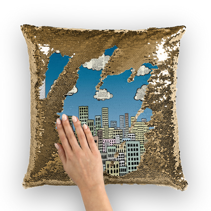 VIRGIN TEEZ Sequin Cover Gold / White The city of paper clouds Sequin Cushion Cover