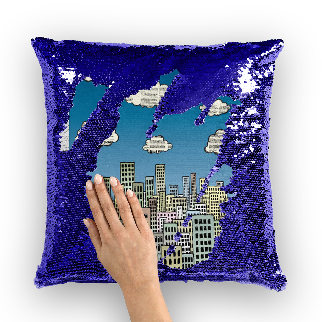 VIRGIN TEEZ Sequin Cover Navy / Silver The city of paper clouds Sequin Cushion Cover