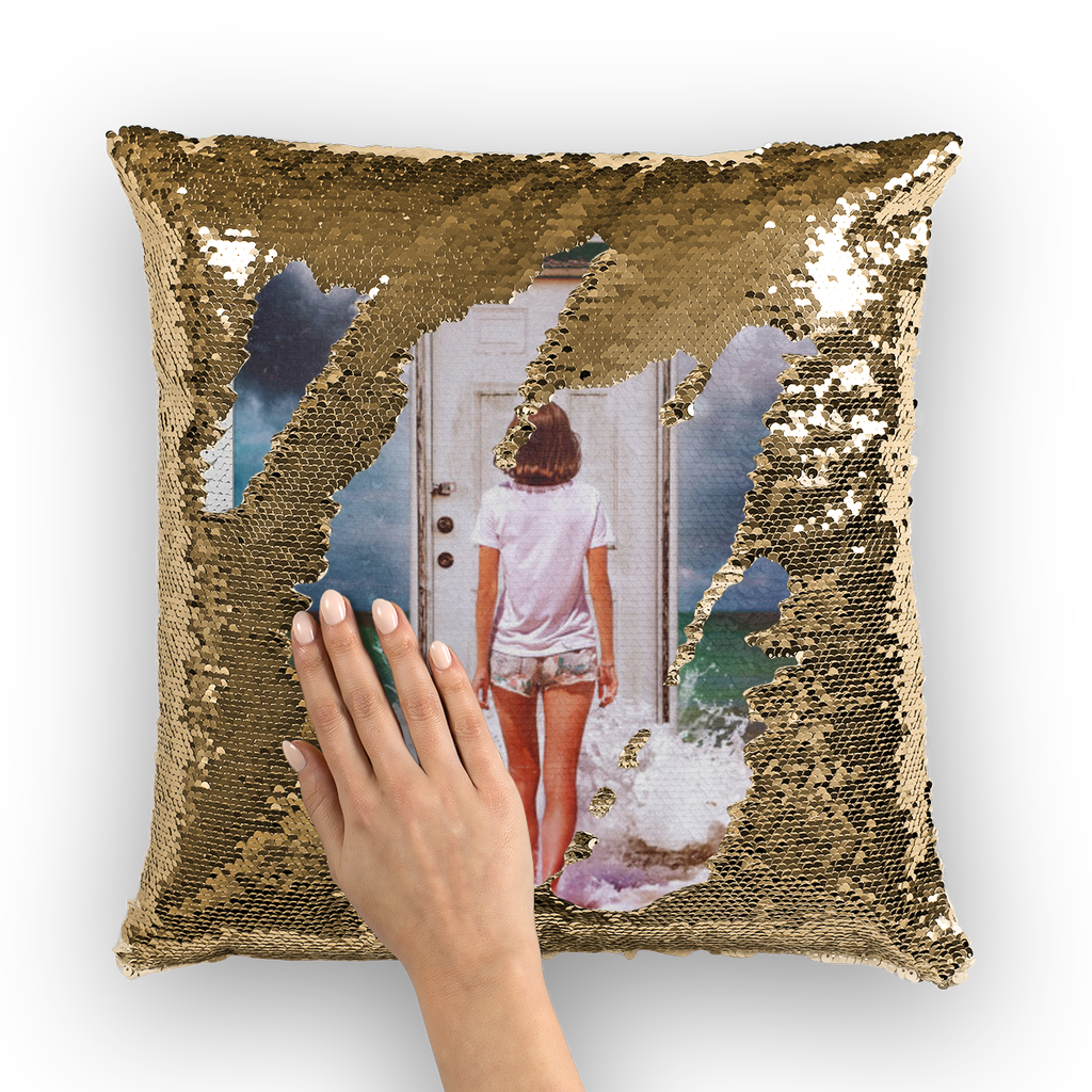 VIRGIN TEEZ Sequin Cover Gold / White The Door Sequin Cushion Cover