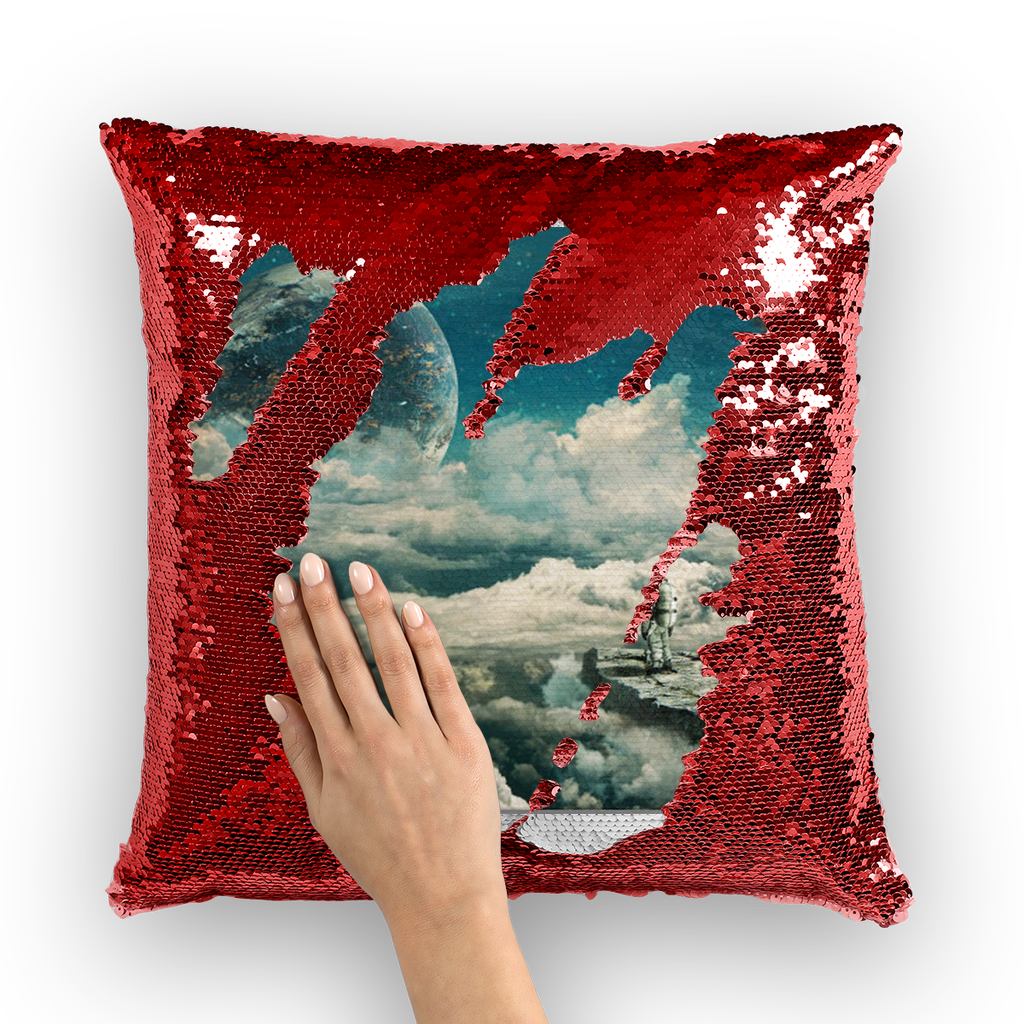 VIRGIN TEEZ Sequin Cover Red / White The explorer Sequin Cushion Cover