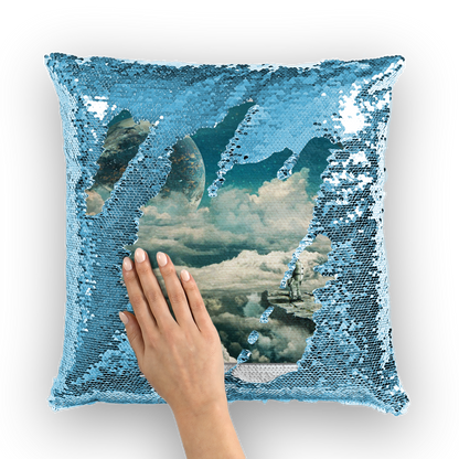 VIRGIN TEEZ Sequin Cover Light Blue / White The explorer Sequin Cushion Cover