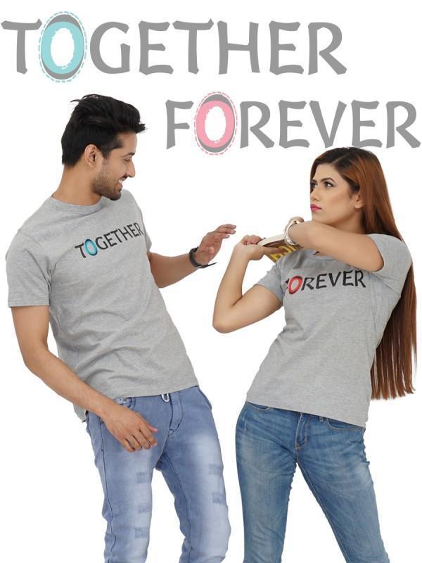 HUM TUM T-SHIRT TOGETHER FOREVER COUPLE Gray T-shirt