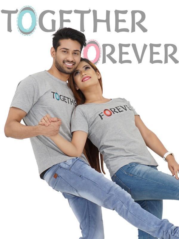 HUM TUM T-SHIRT TOGETHER FOREVER COUPLE Gray T-shirt