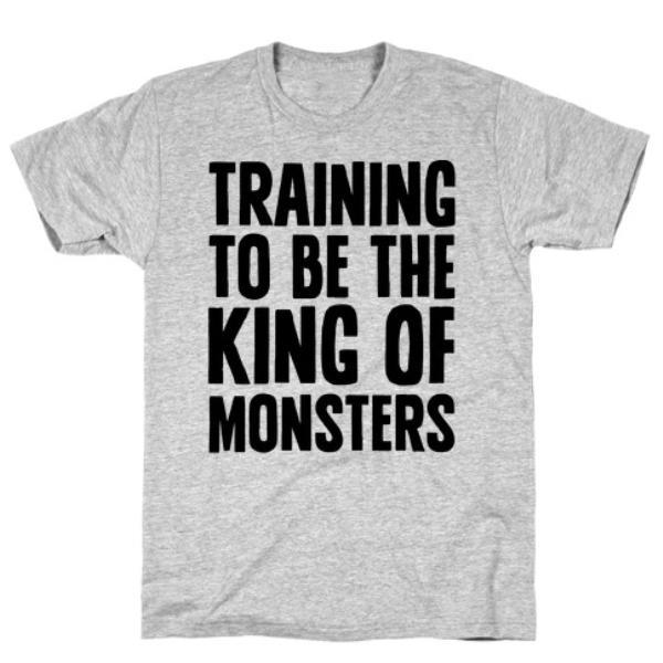 GYM FIT T-SHIRT TRAINING TO BE THE KING OF MONSTERS PARODY GREY T-SHIRT