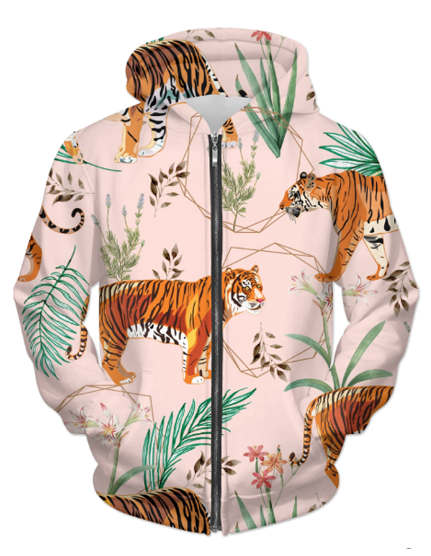 Virgin Teez Sublimation Hoodie Tropical & Tiger UNISEX ZIP HOODIE