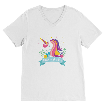 VIRGIN TEEZ Men T-Shirts White / Unisex / S Unicorns Are Real Premium V-Neck T-Shirt