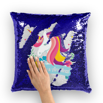 VIRGIN TEEZ Sequin Cover Navy / Silver Unicorns Are Real Sequin Cushion Cover