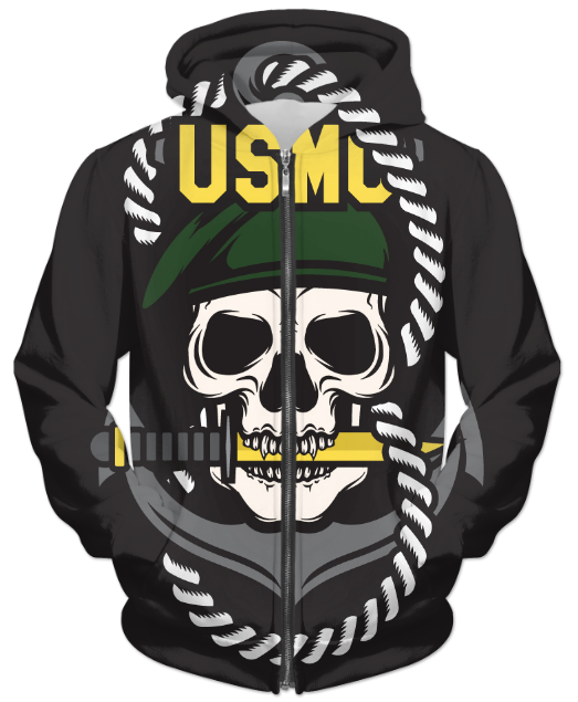 Virgin Teez Sublimation Hoodie USMC Skull Mascots UNISEX ZIP HOODIE