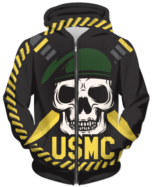 Virgin Teez Sublimation Hoodie USMC Skull Mascots Vector 1 UNISEX ZIP HOODIE