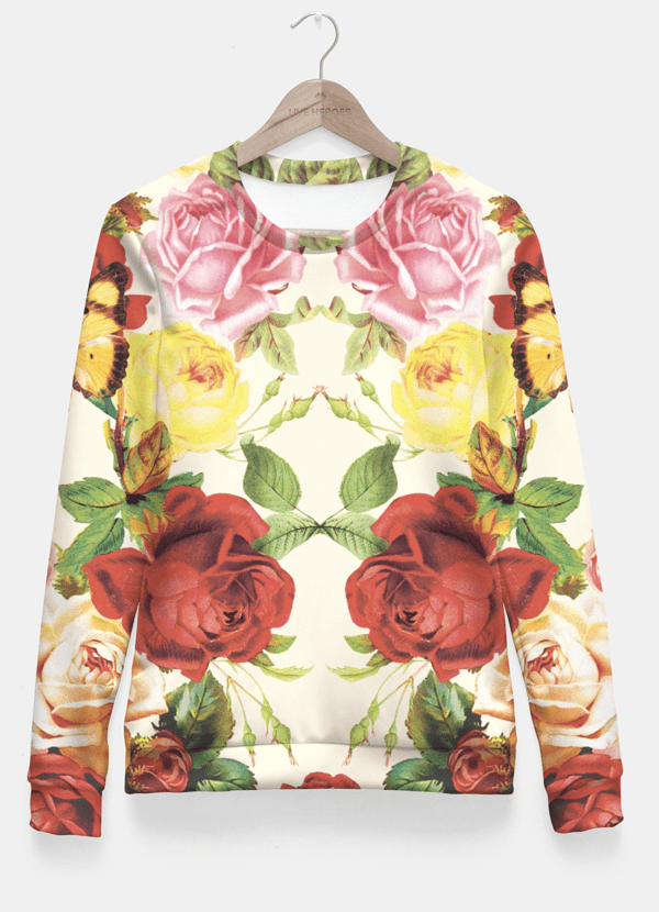 Sadaf Hamid Sweat Shirt Vintage flowers illustration Fitted Waist Sweater