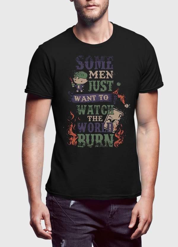 DC Comic T-SHIRT WATCH THE WORLD BURN BLACK PRINTED TSHIRT