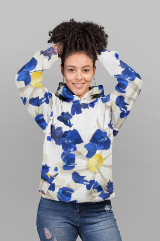 White daisies and blue cyclamens UNISEX Sublimation Hoodie