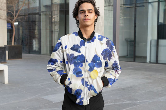 White daisies and blue cyclamens Bomber Jacket