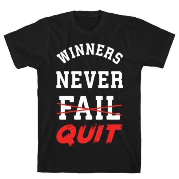 GYM FIT T-SHIRT WINNERS NEVER QUIT BLACK T-SHIRT