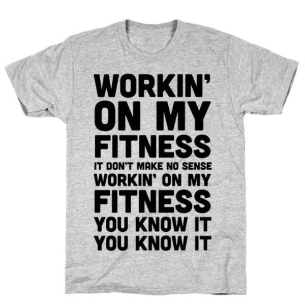 GYM FIT T-SHIRT WORKIN' ON MY FITNESS FINESSE PARODY GREY T-SHIRT