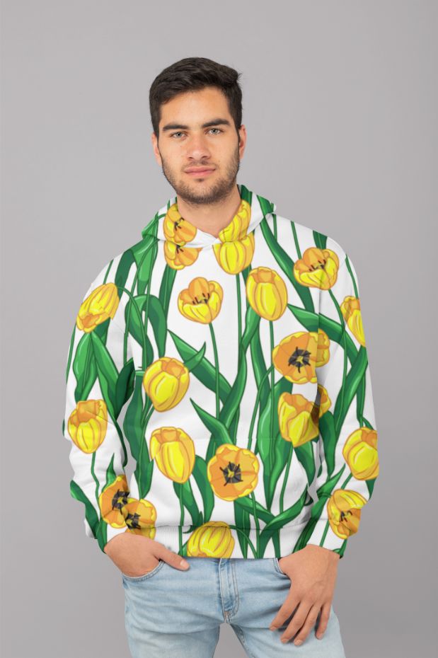 Yellow flower pattern UNISEX Sublimation Hoodie