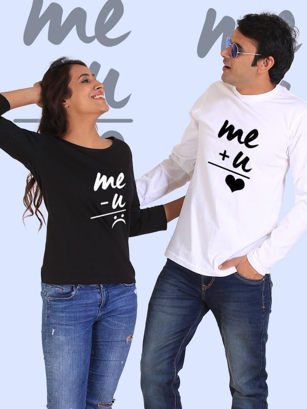 HUM TUM T-SHIRT You + Me = Happiness Couple Full Sleeves Black & White