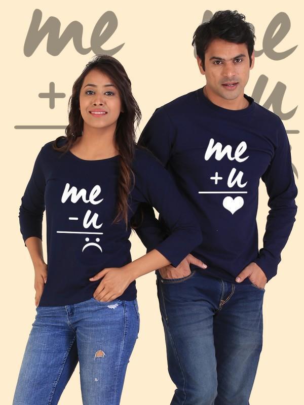 HUM TUM T-SHIRT You + Me = Happiness Couple Full Sleeves Navy