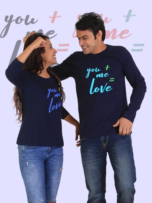 HUM TUM T-SHIRT You + Me = Love Couple Full Sleeves Navy