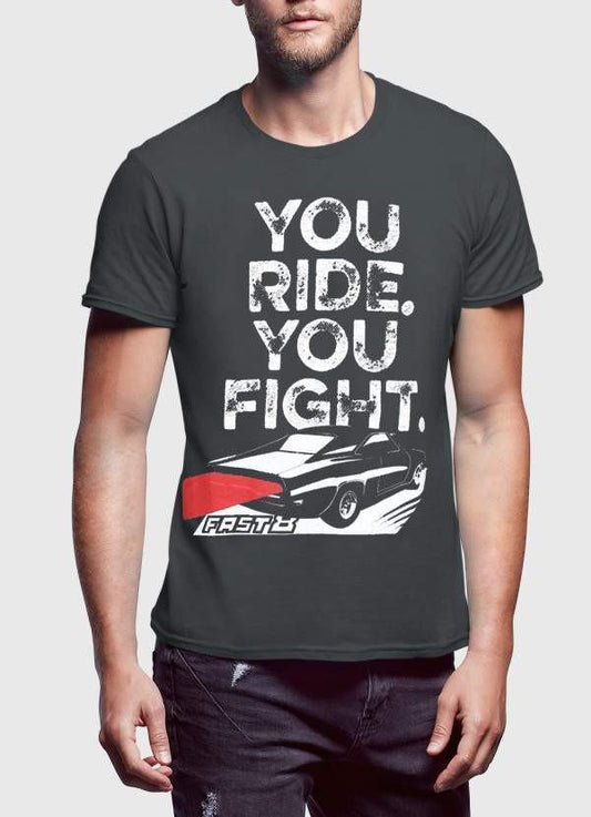 FAST AND FURIOUS T-SHIRT YOU RIDE YOU FIGHT Half Sleeves Black & Charcoal Tshirt